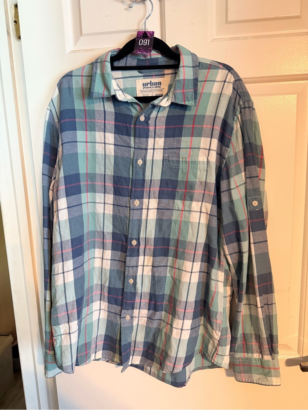 urban pipeline Mint, Blue & White Plaid Button-Down Shirt